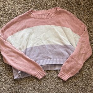 Hollister Pink and Lavender Crew Neck Sweater